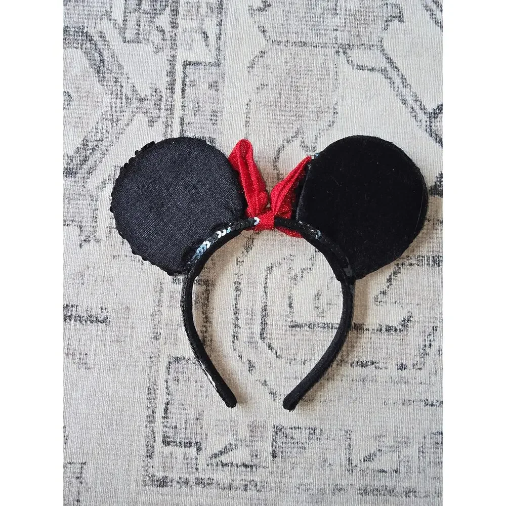 Sequin Minnie Ear Headband with Red Bow